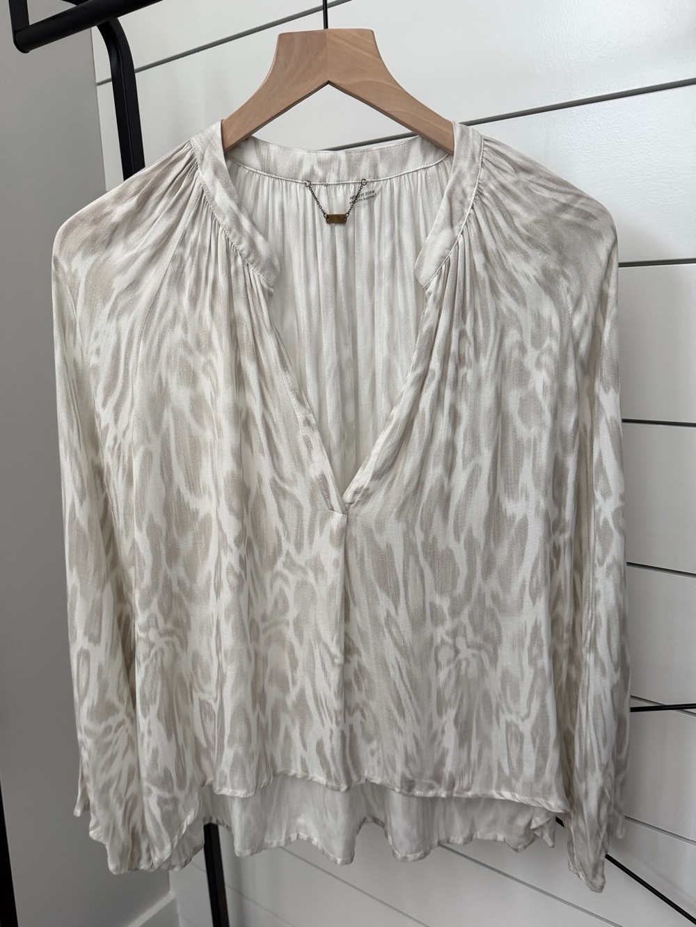 Young Fabulous & Broke Cream Animal-Print V-Neck Blouse
